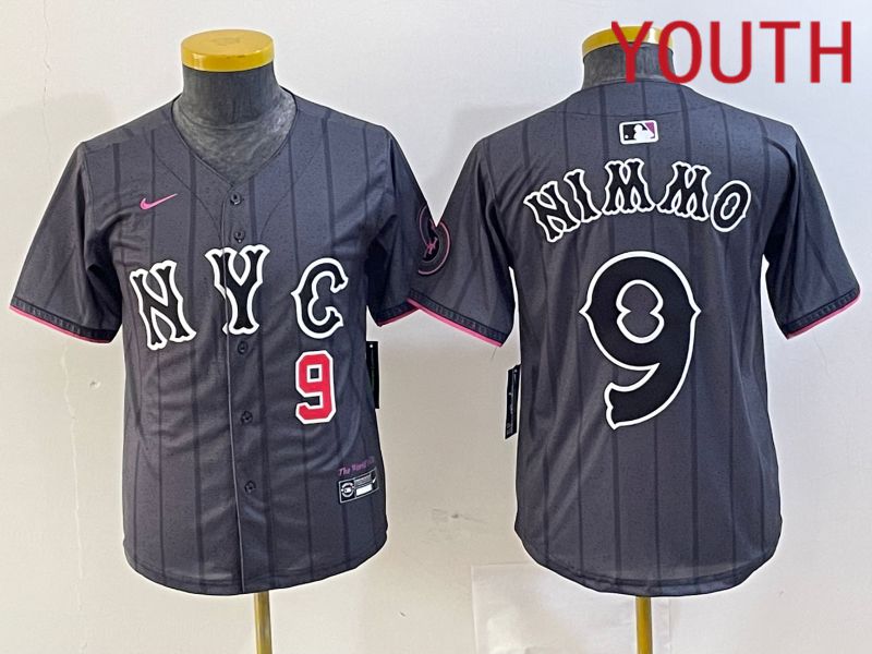 Youth New York Mets #9 Nimmo Black City Edition 2024 Nike MLB Jersey style 2->women mlb jersey->Women Jersey